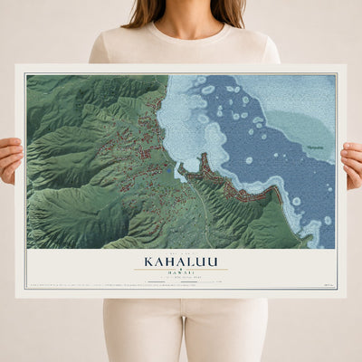 Map of Kahaluu, Hawaii, 18 x 24 inch unframed archival matte print