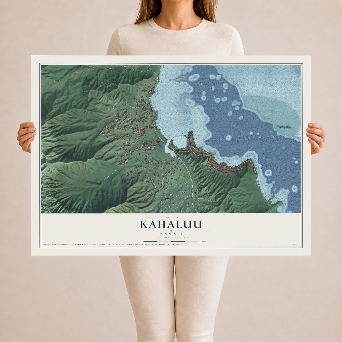 Map of Kahaluu, Hawaii, 24 x 36 inch unframed archival matte print