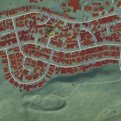 Close-up of the map of Kahuku, Hawaii print showing street and building detail