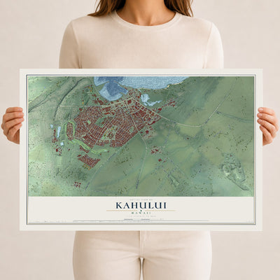 Map of Kahului, Hawaii, 12 x 18 inch unframed archival matte print