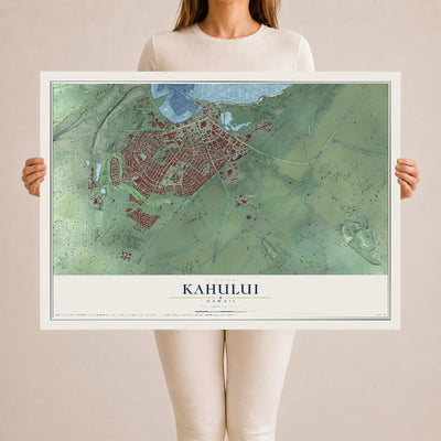 Map of Kahului, Hawaii, 24 x 36 inch unframed archival matte print