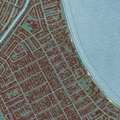 Second close-up of the map of Kailua, Hawaii print showing more streets and buildings