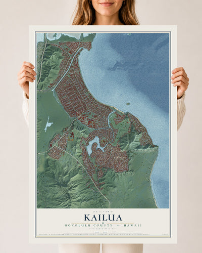 Map of Kailua, Hawaii, 24 x 36 inch unframed archival matte print