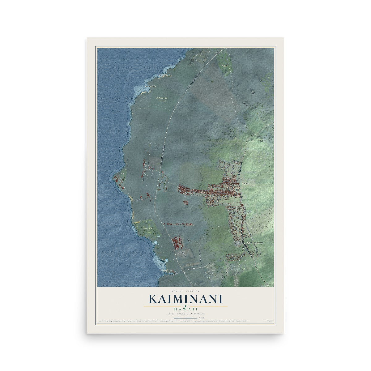 Map of Kaiminani, Hawaii, 12 x 18 inch unframed archival matte print