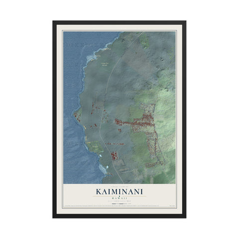 Map of Kaiminani, Hawaii, 12 x 18 inch print in a black wood frame
