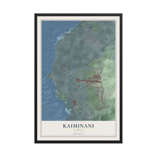 Map of Kaiminani, Hawaii, 12 x 18 inch print in a black wood frame