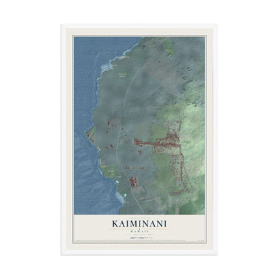 Map of Kaiminani, Hawaii, 12 x 18 inch print in a white wood frame