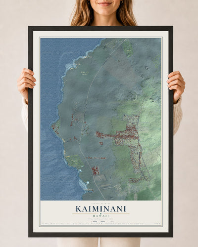 Map of Kaiminani, Hawaii, 24 x 36 inch print in a black wood frame