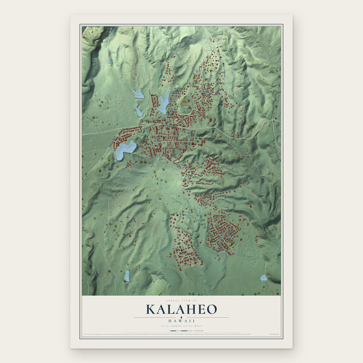 Kalaheo, Hawaii map print, the full design