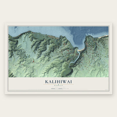 Kalihiwai, Hawaii map print, the full design