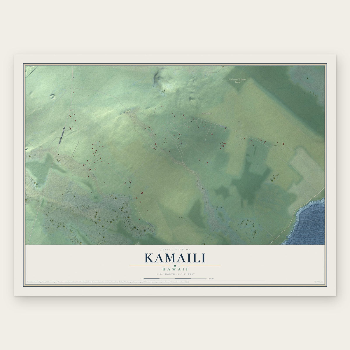 Kamaili, Hawaii map print, the full design