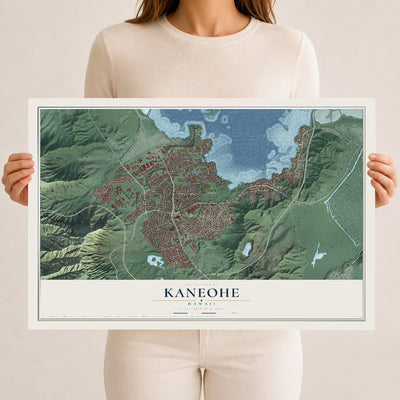 Map of Kaneohe, Hawaii, 12 x 18 inch unframed archival matte print