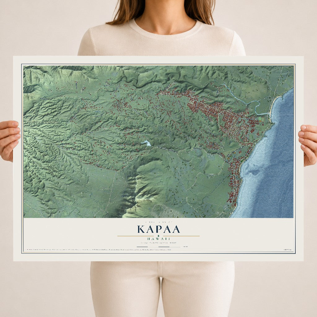 Map of Kapaa, Hawaii, 18 x 24 inch unframed archival matte print