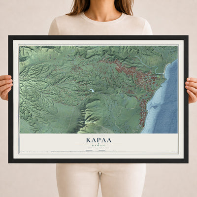 Map of Kapaa, Hawaii, 18 x 24 inch print in a black wood frame