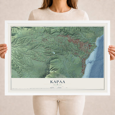 Map of Kapaa, Hawaii, 18 x 24 inch print in a white wood frame