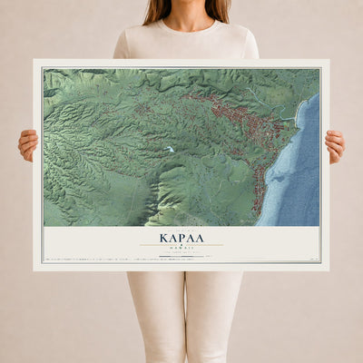 Map of Kapaa, Hawaii, 24 x 36 inch unframed archival matte print
