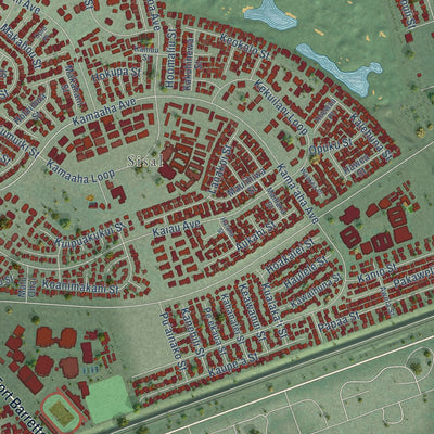 Close-up of the map of Kapolei, Hawaii print showing street and building detail