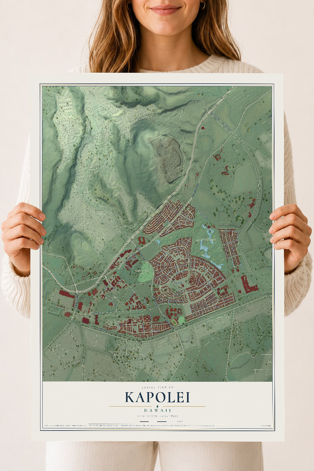 Map of Kapolei, Hawaii, 18 x 24 inch unframed archival matte print