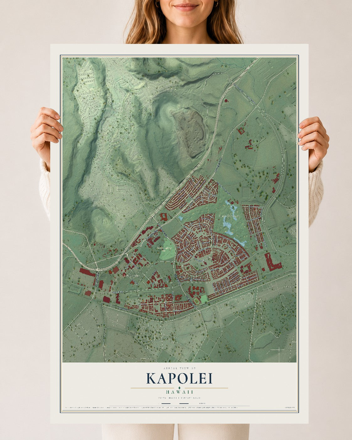 Map of Kapolei, Hawaii, 24 x 36 inch unframed archival matte print