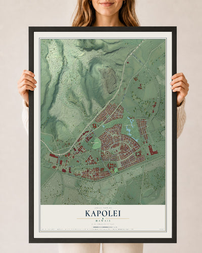 Map of Kapolei, Hawaii, 24 x 36 inch print in a black wood frame
