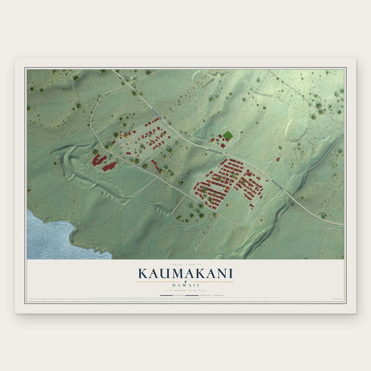 Kaumakani, Hawaii map print, the full design