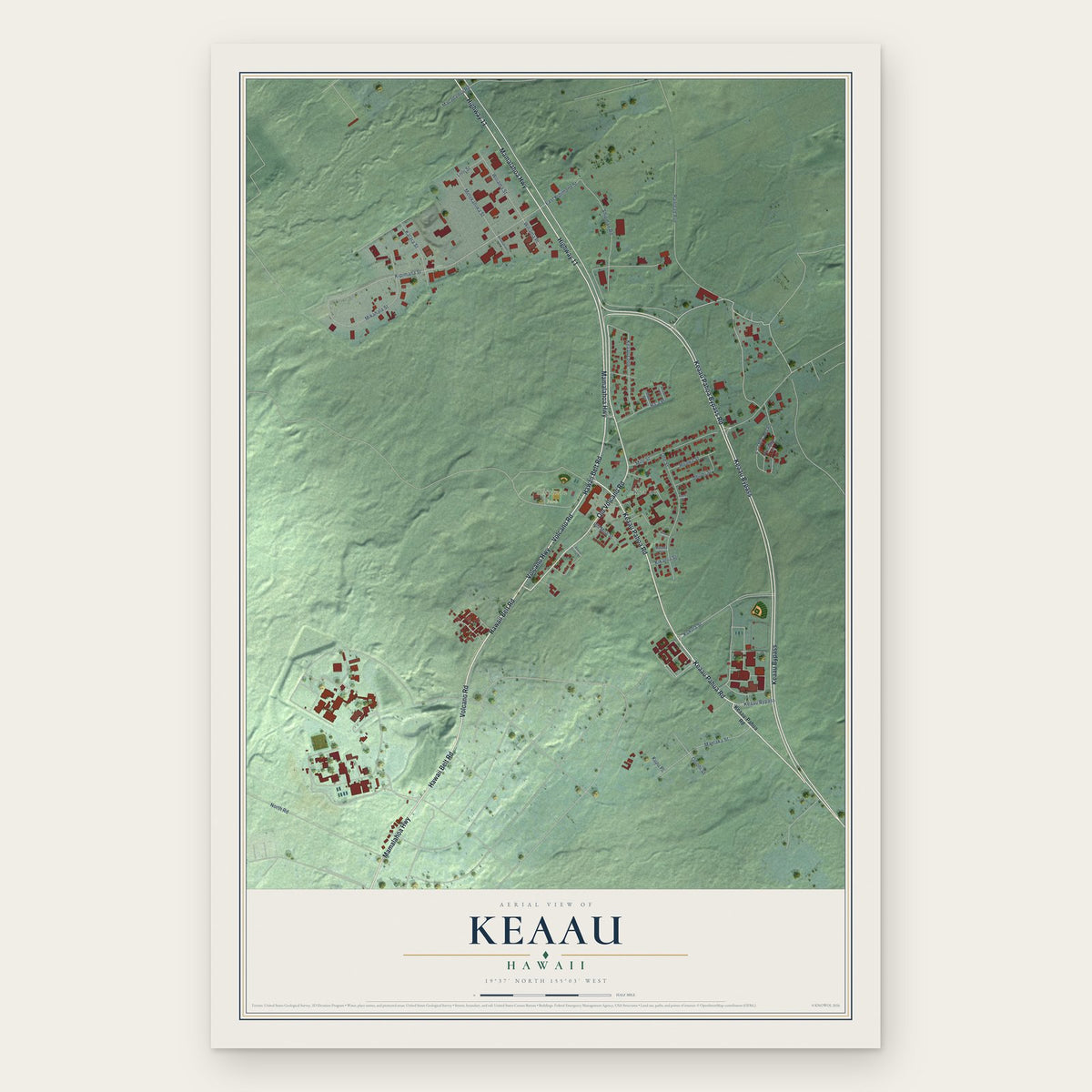 Keaau, Hawaii map print, the full design