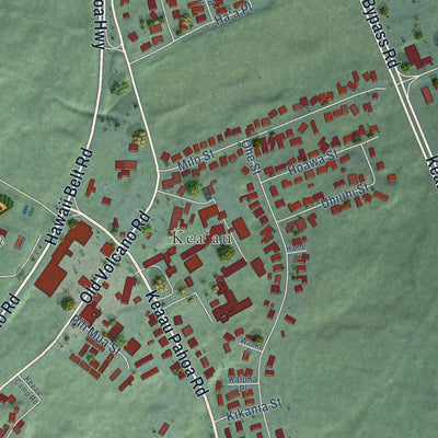 Close-up of the map of Keaau, Hawaii print showing street and building detail