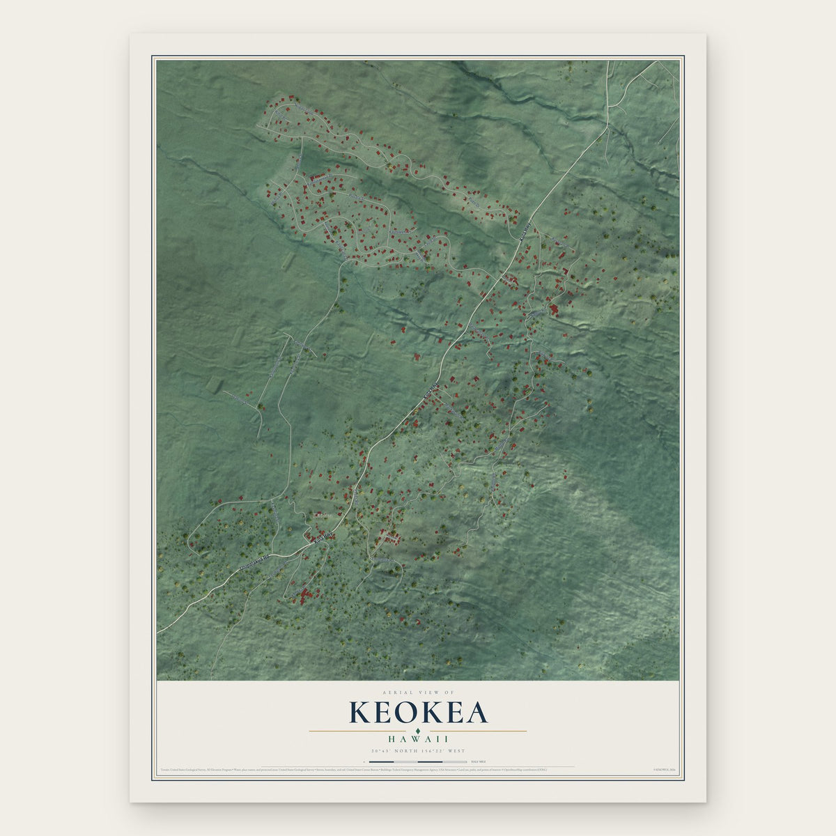 Keokea, Hawaii map print, the full design