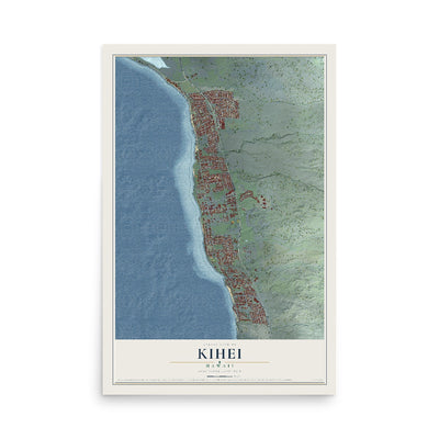 Map of Kihei, Hawaii, 12 x 18 inch unframed archival matte print