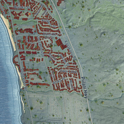 Second close-up of the map of Kihei, Hawaii print showing more streets and buildings