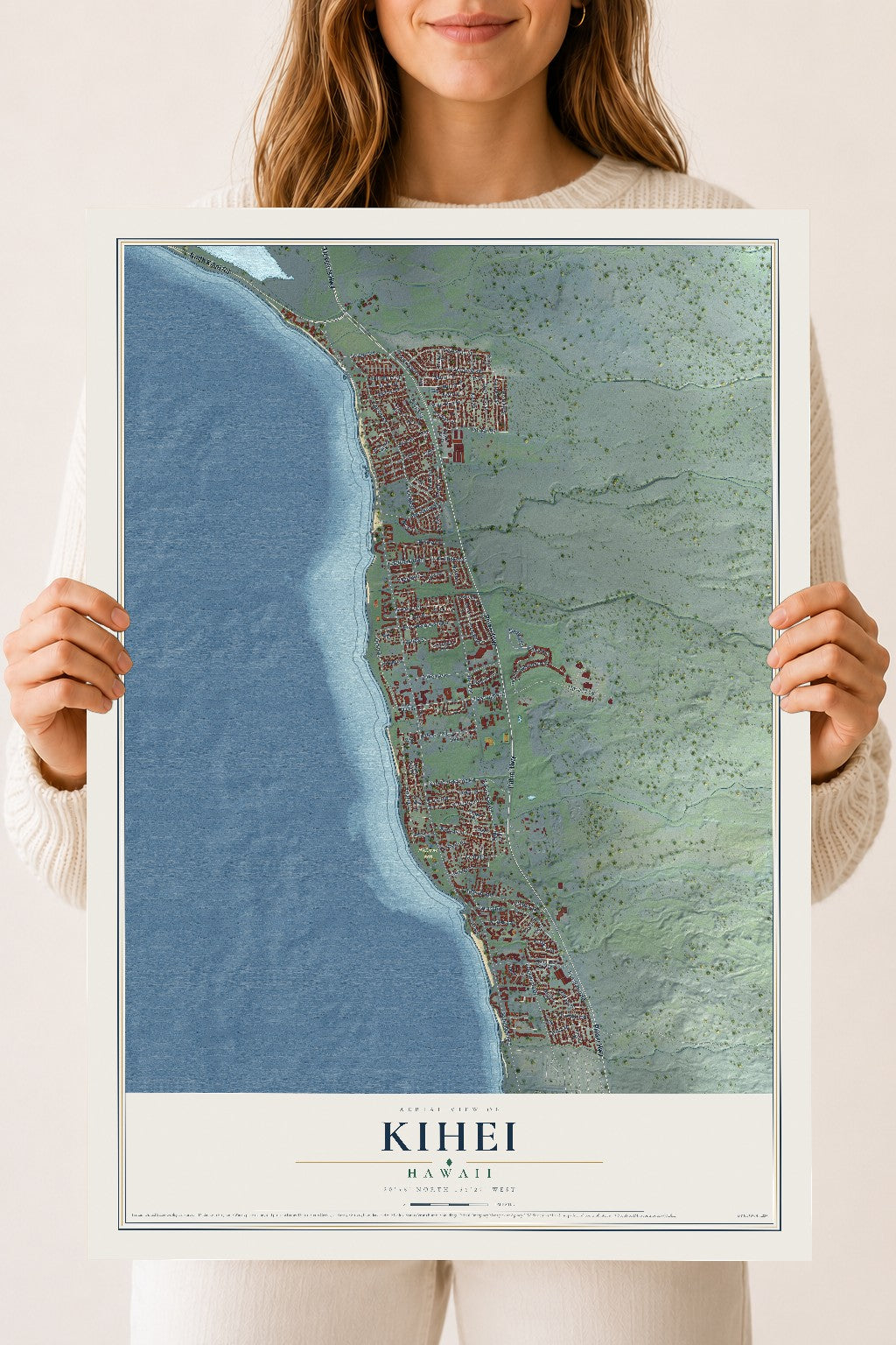 Map of Kihei, Hawaii, 18 x 24 inch unframed archival matte print