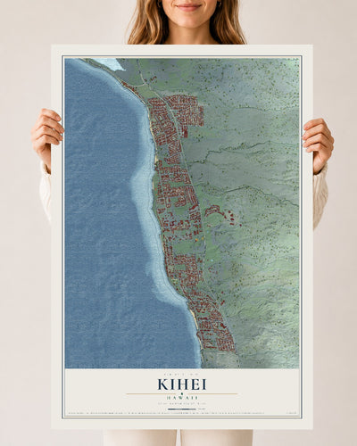 Map of Kihei, Hawaii, 24 x 36 inch unframed archival matte print