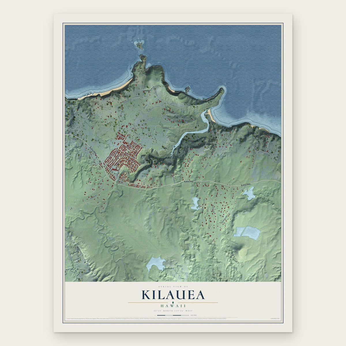 Kilauea, Hawaii map print, the full design