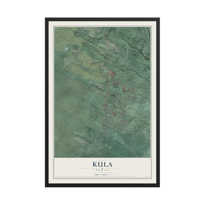 Map of Kula, Hawaii, 12 x 18 inch print in a black wood frame