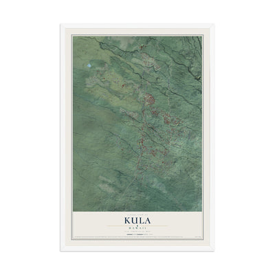 Map of Kula, Hawaii, 12 x 18 inch print in a white wood frame