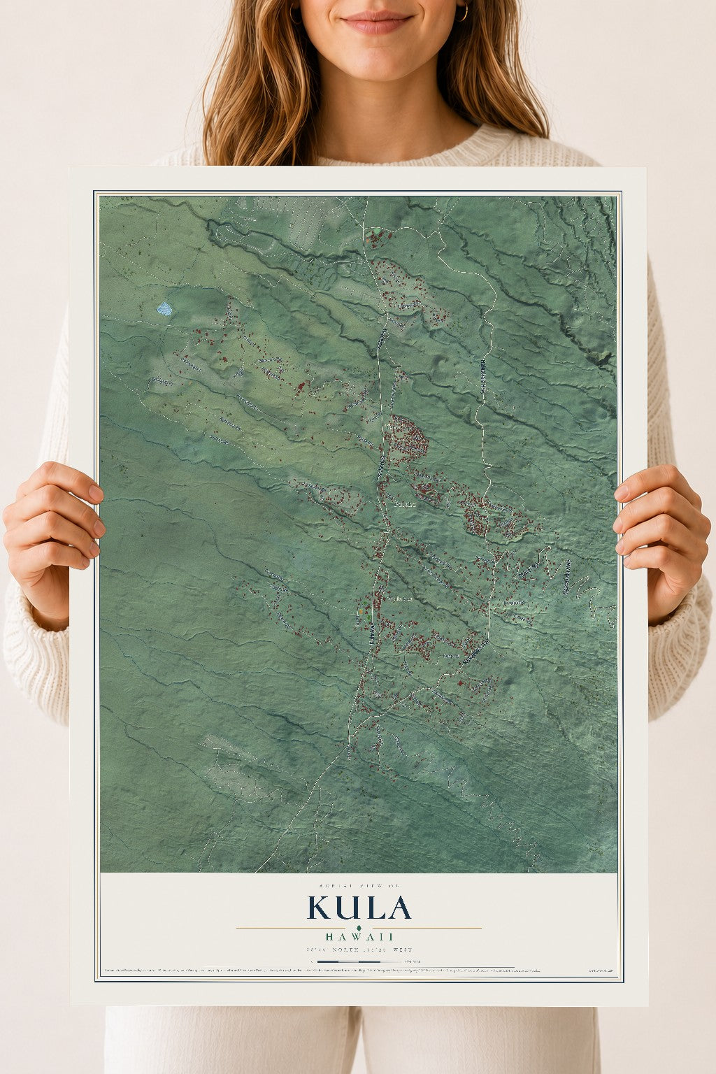 Map of Kula, Hawaii, 18 x 24 inch unframed archival matte print