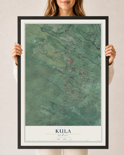 Map of Kula, Hawaii, 24 x 36 inch print in a black wood frame