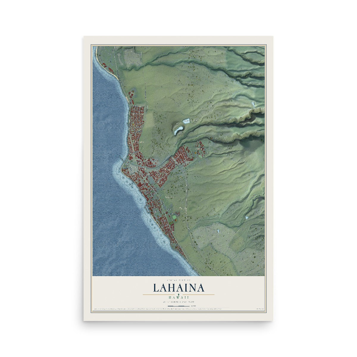 Map of Lahaina, Hawaii, 12 x 18 inch unframed archival matte print
