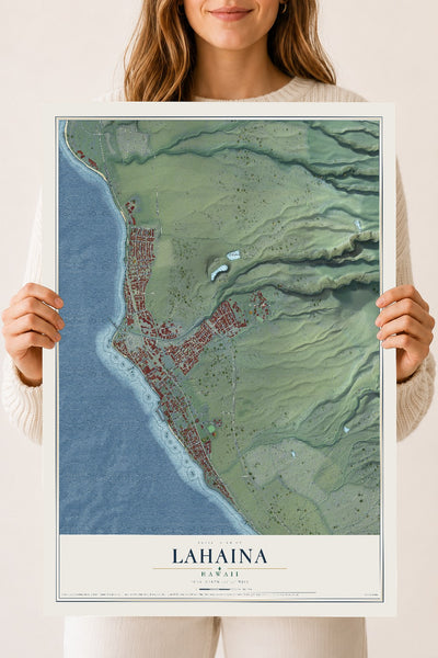 Map of Lahaina, Hawaii, 18 x 24 inch unframed archival matte print