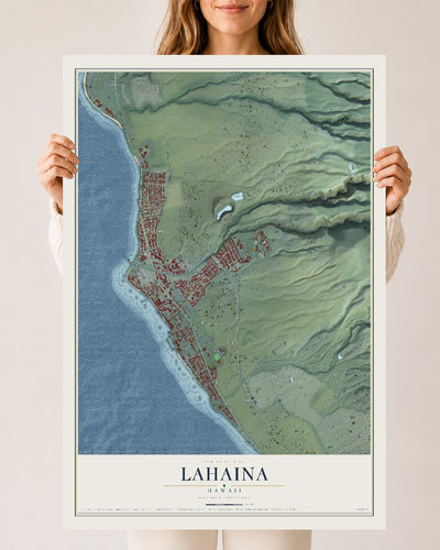 Map of Lahaina, Hawaii, 24 x 36 inch unframed archival matte print
