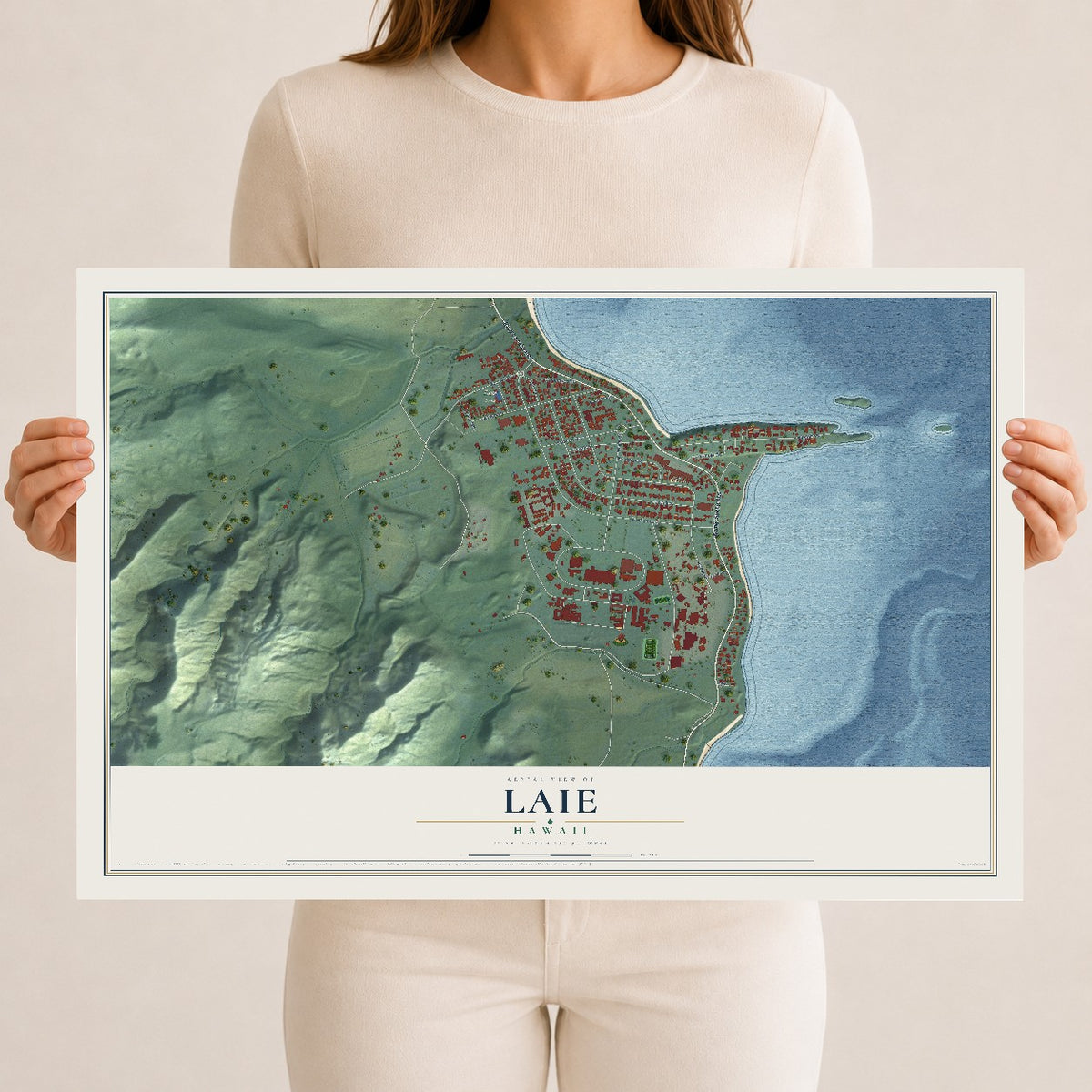 Map of Laie, Hawaii, 12 x 18 inch unframed archival matte print