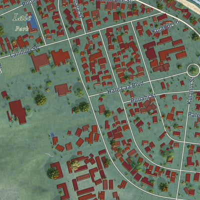 Close-up of the map of Laie, Hawaii print showing street and building detail