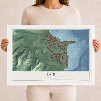 Map of Laie, Hawaii, 12 x 18 inch print in a white wood frame