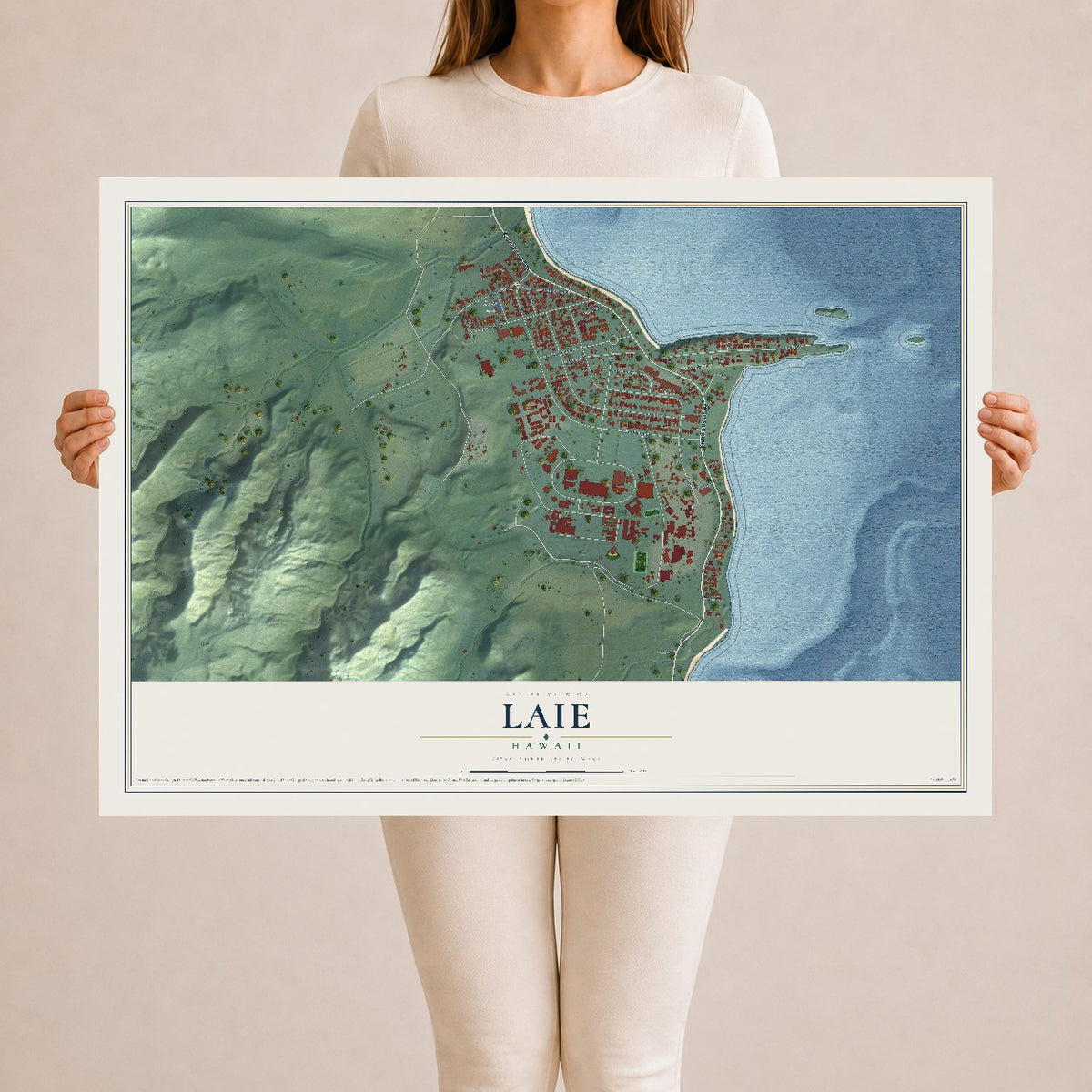 Map of Laie, Hawaii, 24 x 36 inch unframed archival matte print