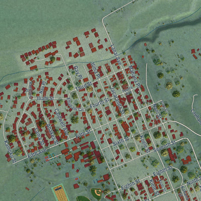 Close-up of the map of Lanai City, Hawaii print showing street and building detail