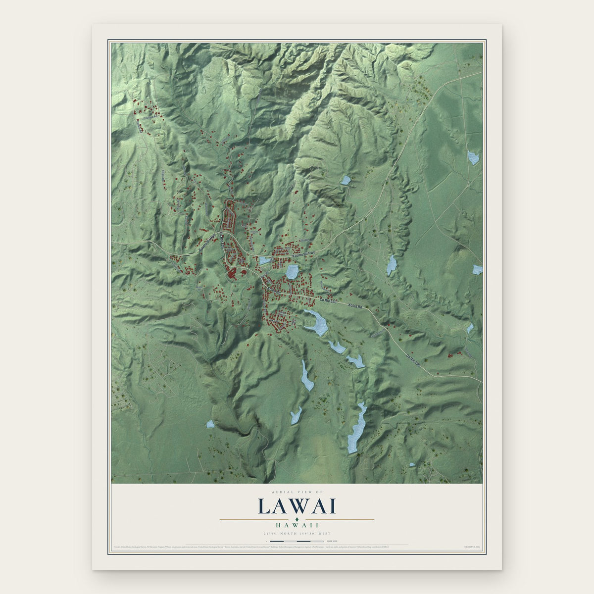 Lawai, Hawaii map print, the full design