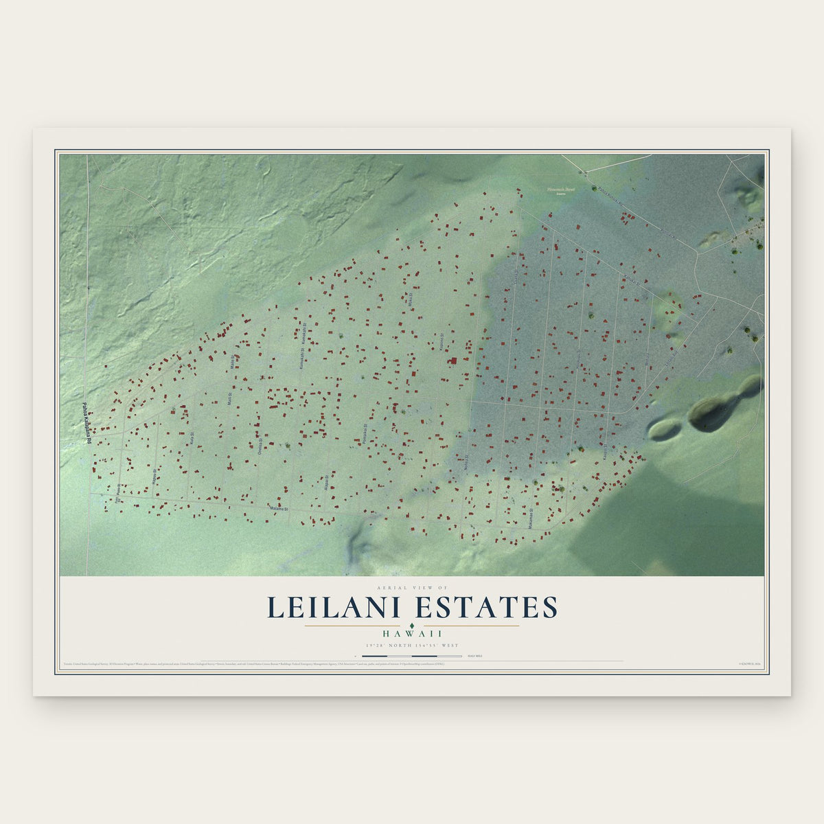 Leilani Estates, Hawaii map print, the full design