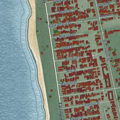 Close-up of the map of Maili, Hawaii print showing street and building detail