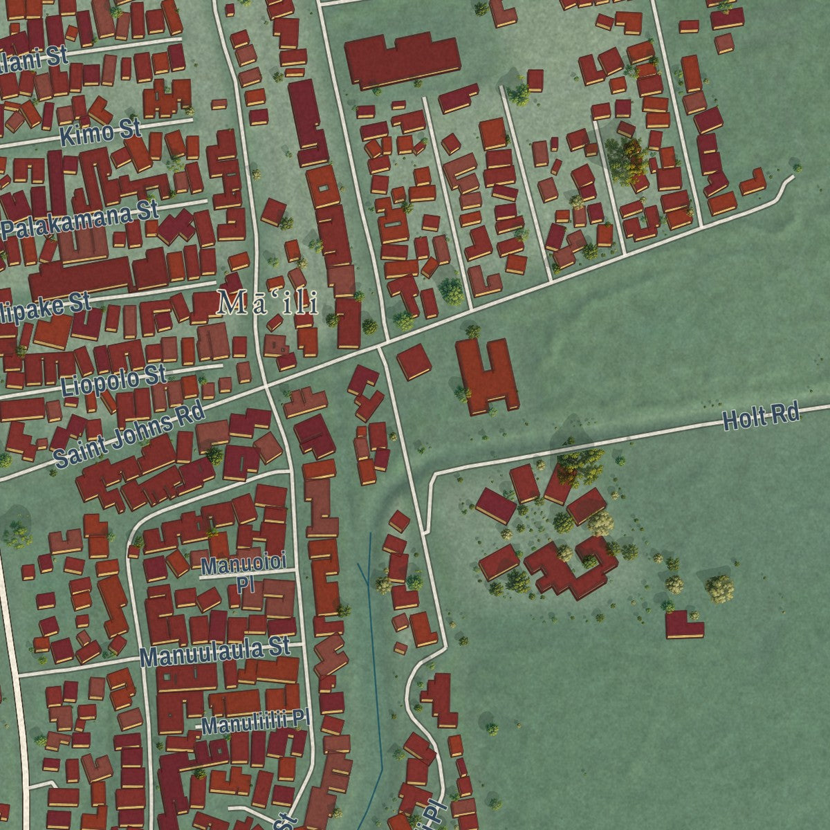 Second close-up of the map of Maili, Hawaii print showing more streets and buildings