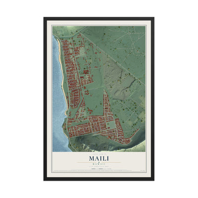 Map of Maili, Hawaii, 12 x 18 inch print in a black wood frame